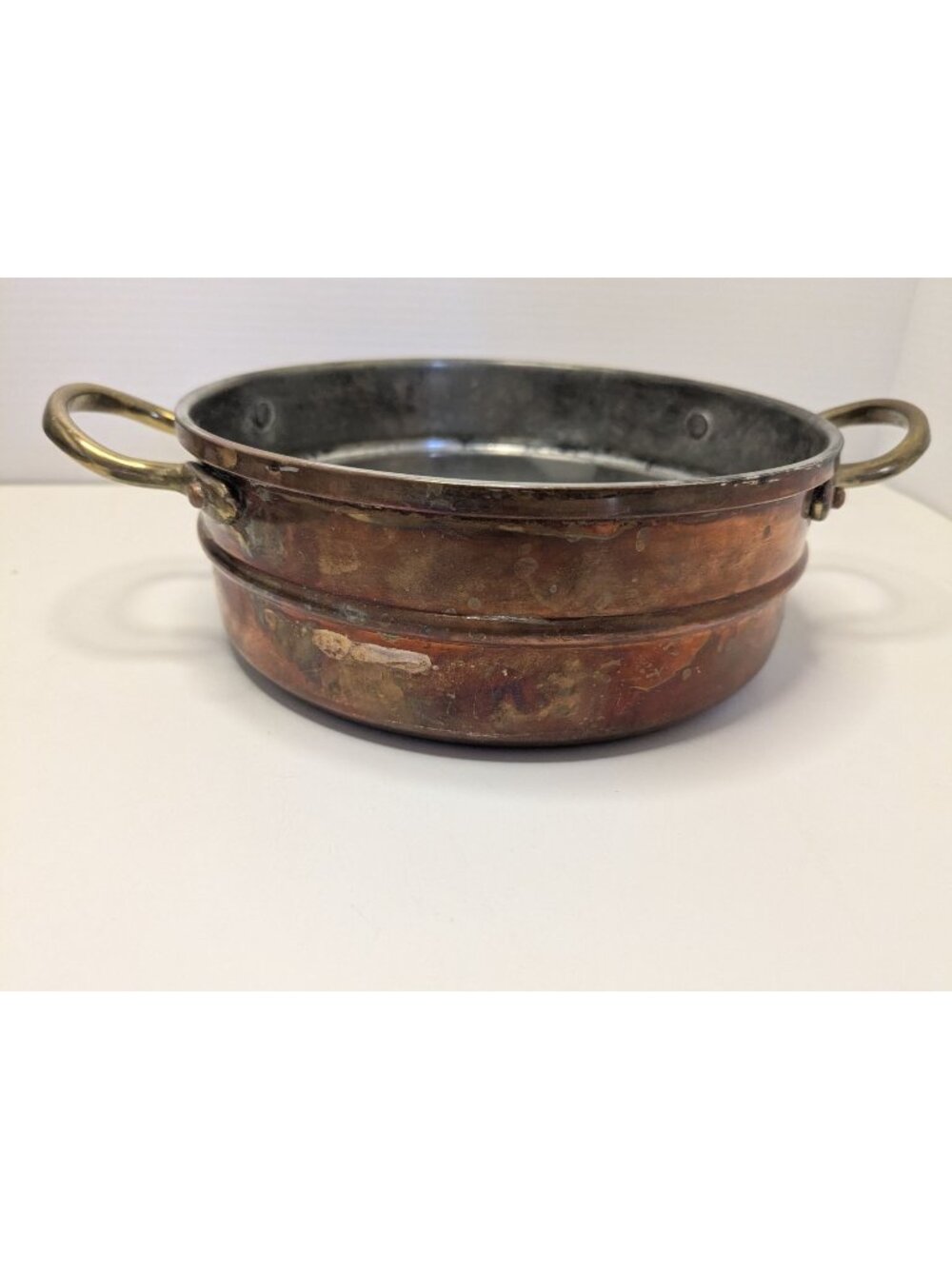Vintage Copper & Brass Bowl  Handles - 6.5" Diameter Patina Finish Rustic